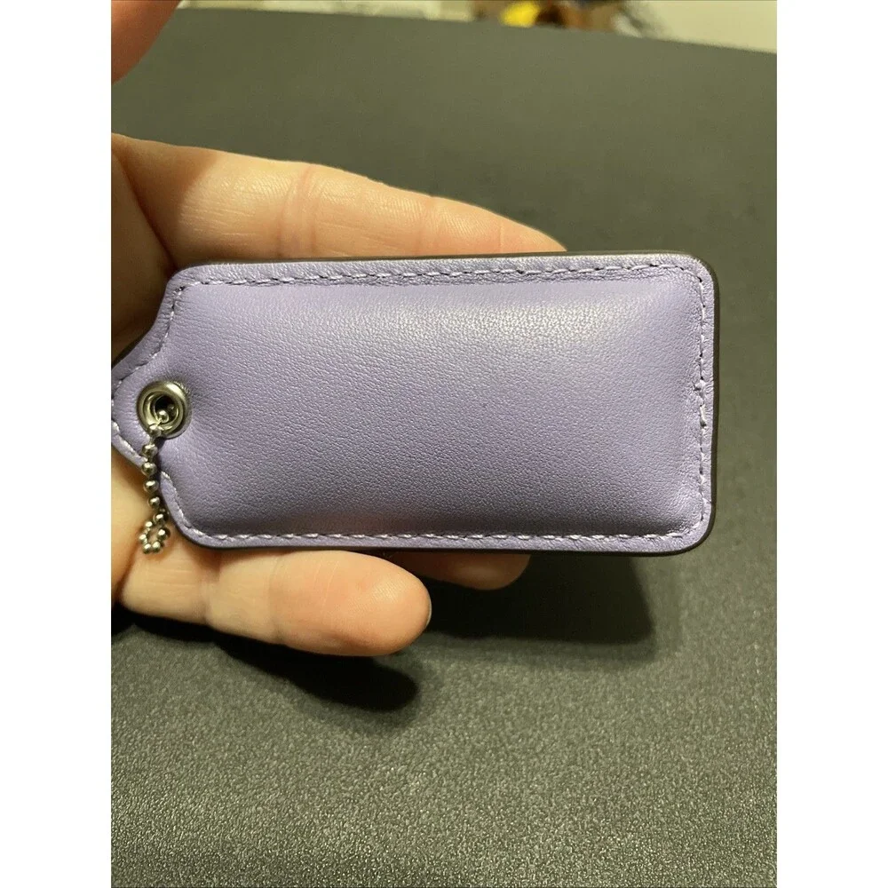 Huge COACH CHARM 3.5” Purple Leather Hang Tag Fob Pillow Puffy Tabby